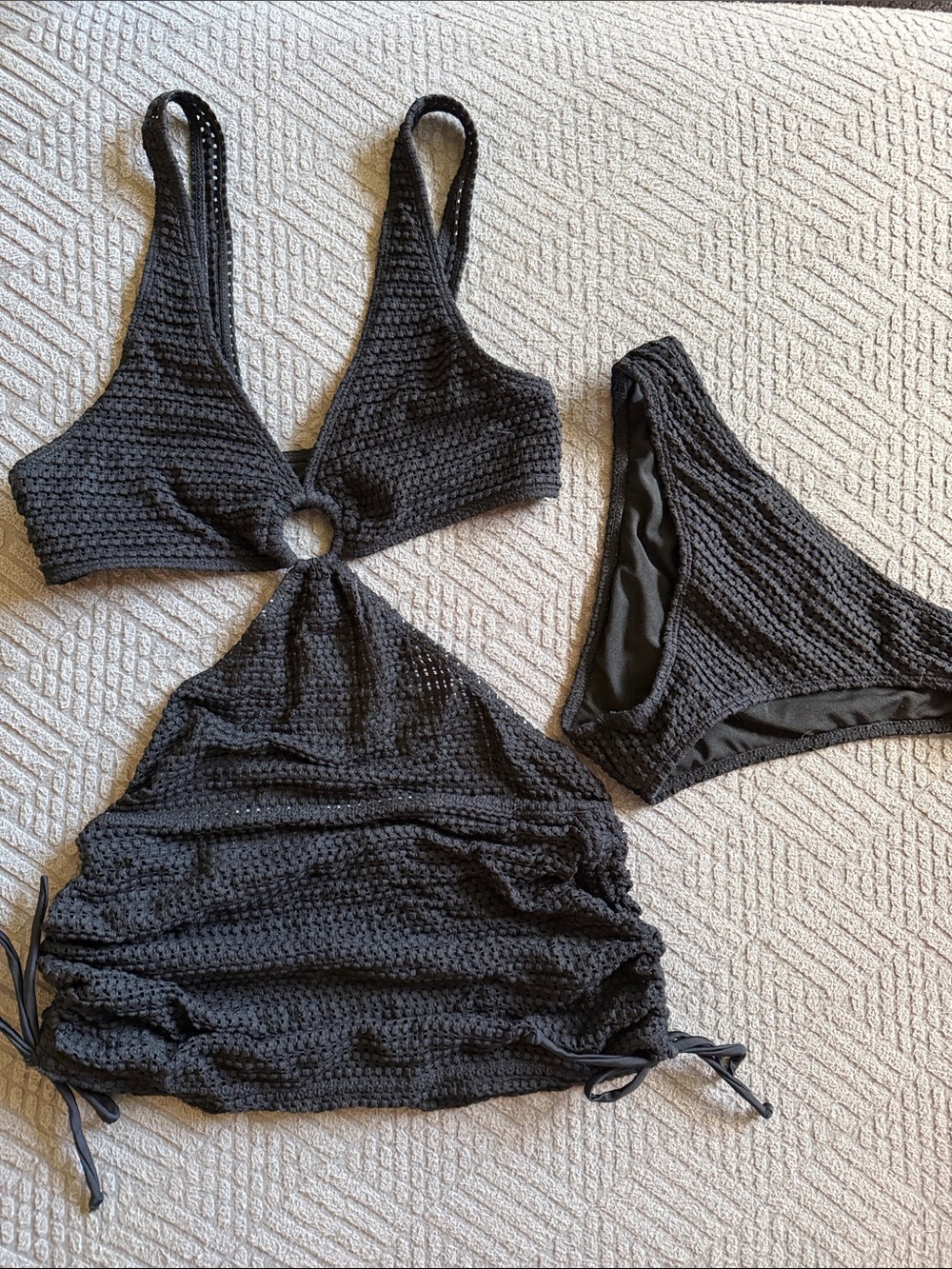 Black Crochet Two-Piece Bikini with Skirt Cover